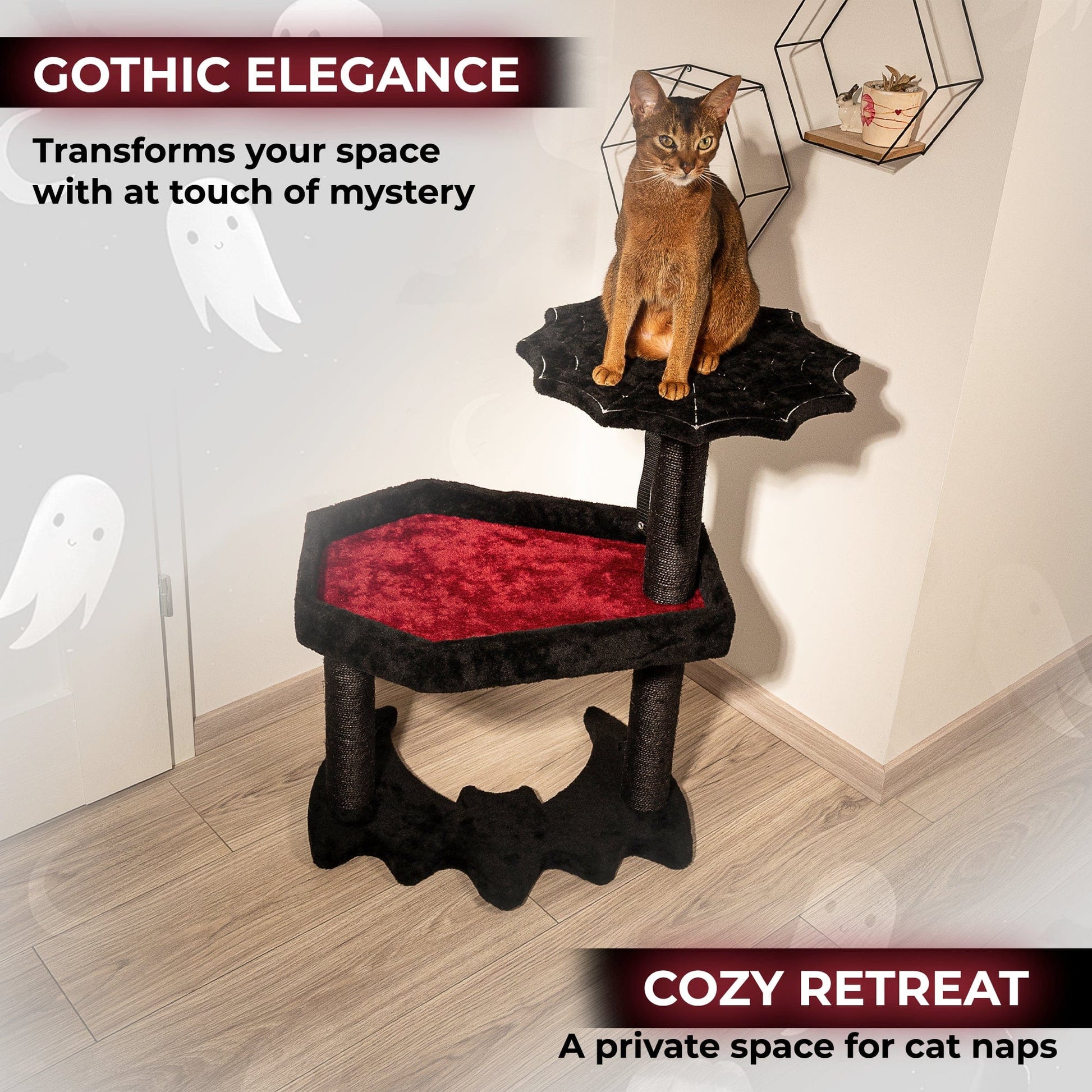 littlesyspooky Gothic Cat Tree with Coffin Cat Bed