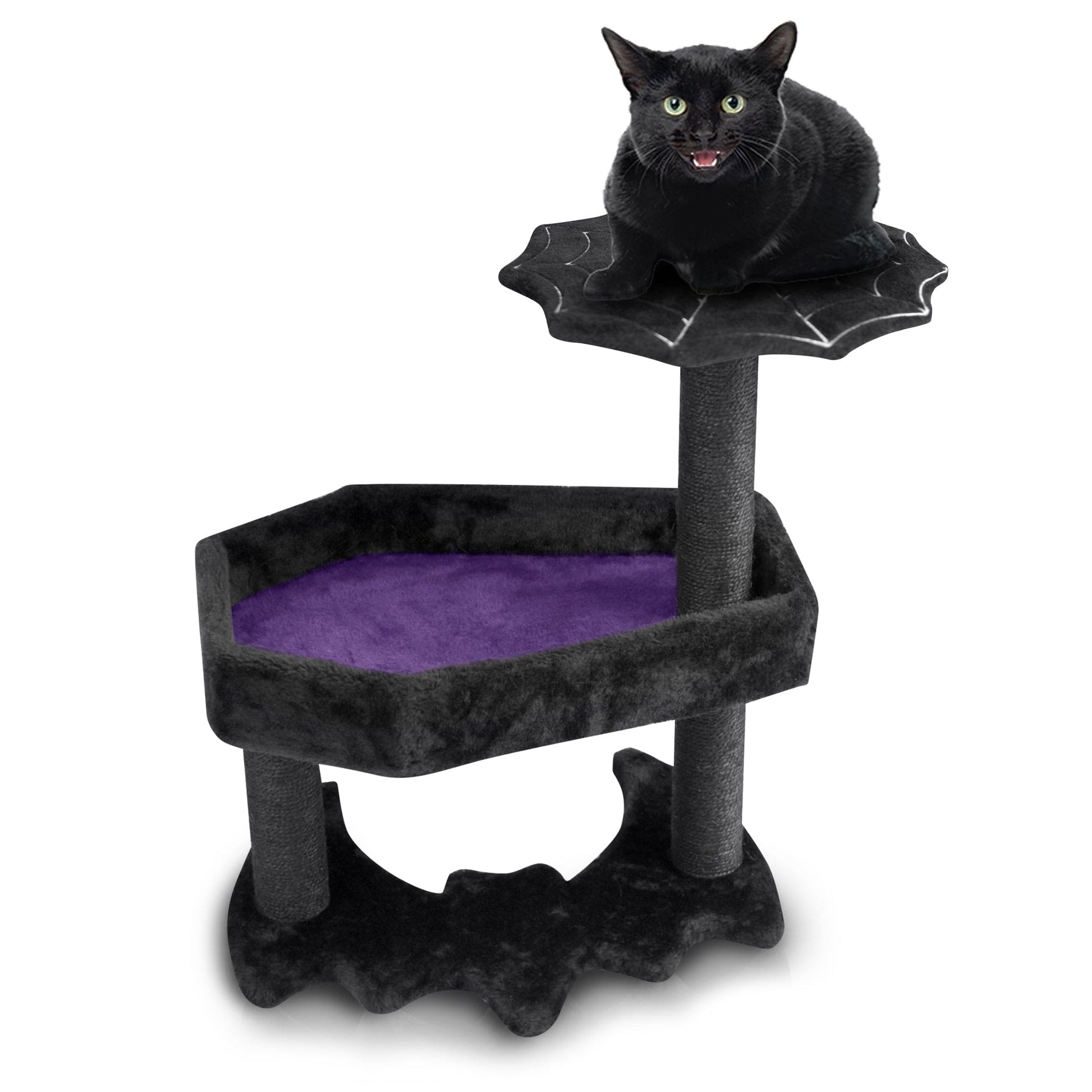 littlesyspooky Small / Black % Purple Gothic Cat Tree with Coffin Cat Bed