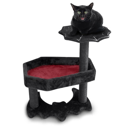 littlesyspooky Small / Black & Red Gothic Cat Tree with Coffin Cat Bed
